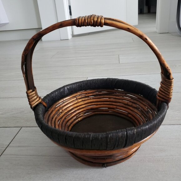 Handmade Indonesian Bamboo Whicker Traditional Basket Cottage Boho - Picture 2 of 5